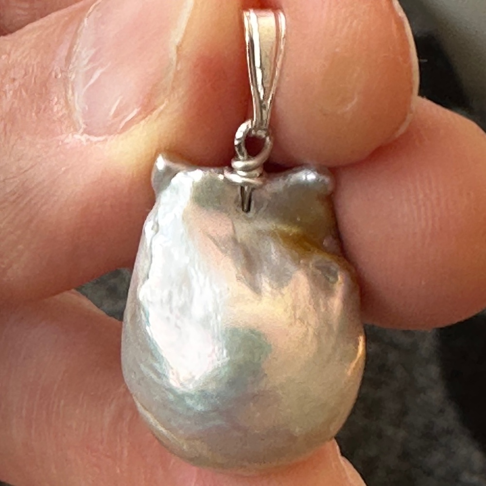 HUGE Gray Flameball Baroque Cultured Pearl with 925 Sterling Silver Bail
